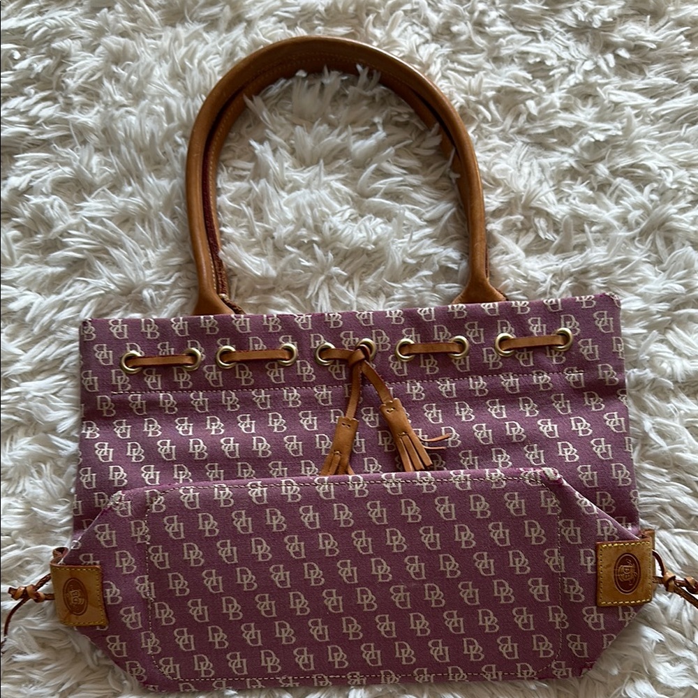 Dooney & Bourke Pink and Brown Tote Bag with Monogram Design